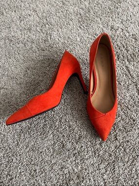 Zara Trafaluc Orange Suede Heels Size 38